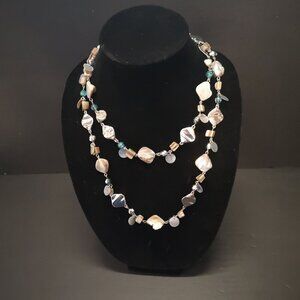 Lia Sophia Ocean Air Long Abalone & Silver Tone Multi Colored Necklace